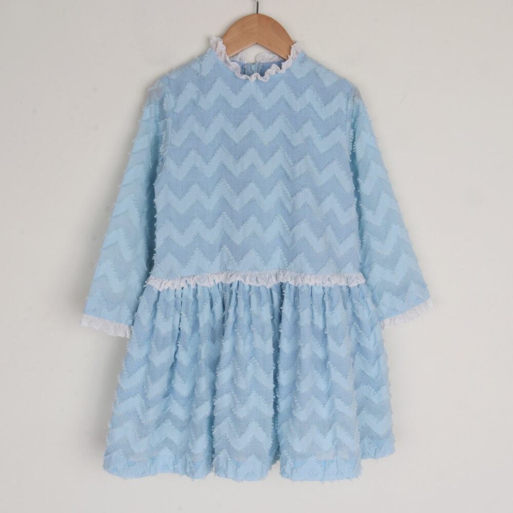 Vintage 1960s Fil Coupé Cotton Voile Chevron Party Dress Size 6/7